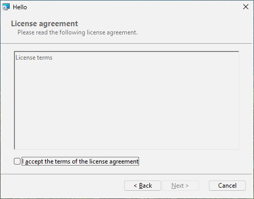 The license: Next stays grey until the box is ticked