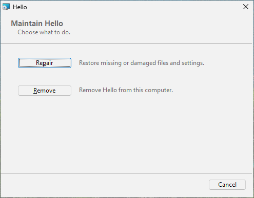 Run again after installing: Repair or Remove