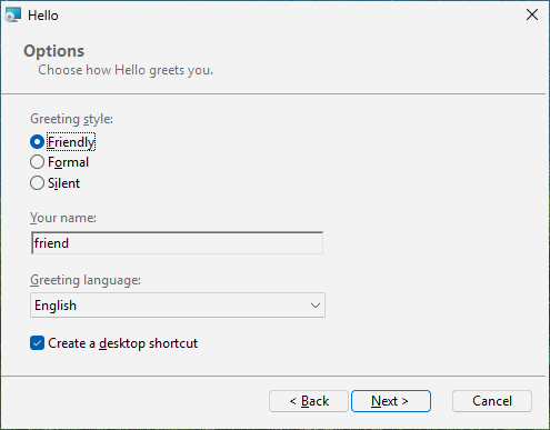 The page "Options" in English